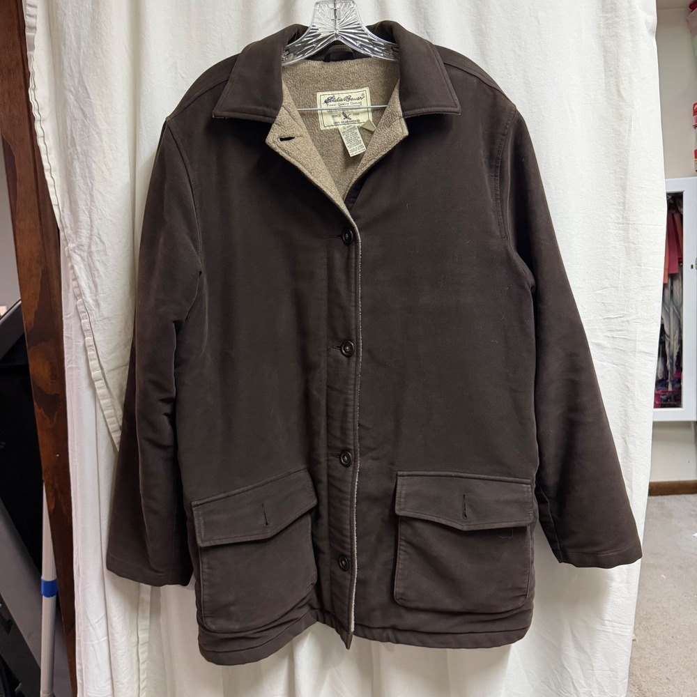 Eddie Bauer Womens Large Tall Brown Fleece Lined Shacket Field Coat Jacket